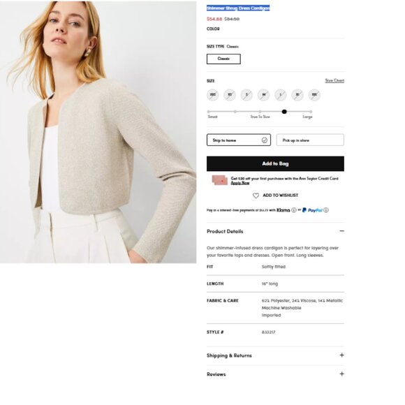 Ann Taylor Shimmer Shrug Dress Cardigan XL NWT - Picture 6 of 6